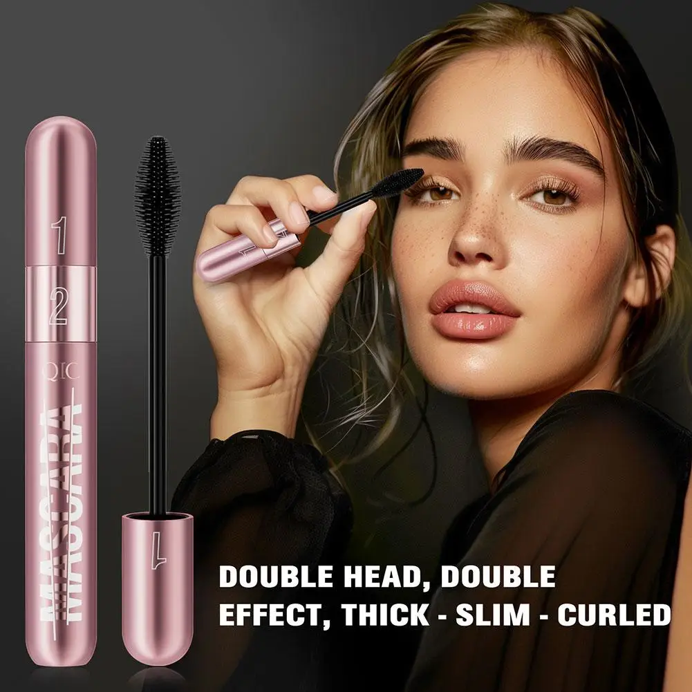 Dubbele Kop Zwarte Mascara Waterdicht Verlengt Extensie Mascara Volume Wimpers 5d Zijde Verlengende Cosmetica Vezel Non-S Y9h9