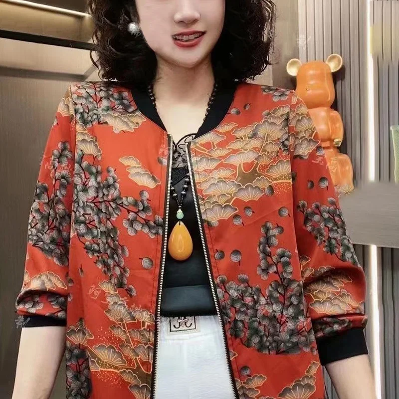 Vintage Printed O-Neck Zipper Loose Floral Shirt Women Clothing 2023 Autumn New Oversized Casual Tops Commute Blouse