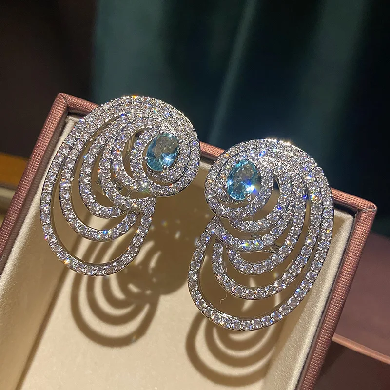 SENYU Twine Hollow Design Big Earring Paved Cubic Ziraonia Luxury Women Party High Quality CZ Dubai Bridal Earrings for Wedding