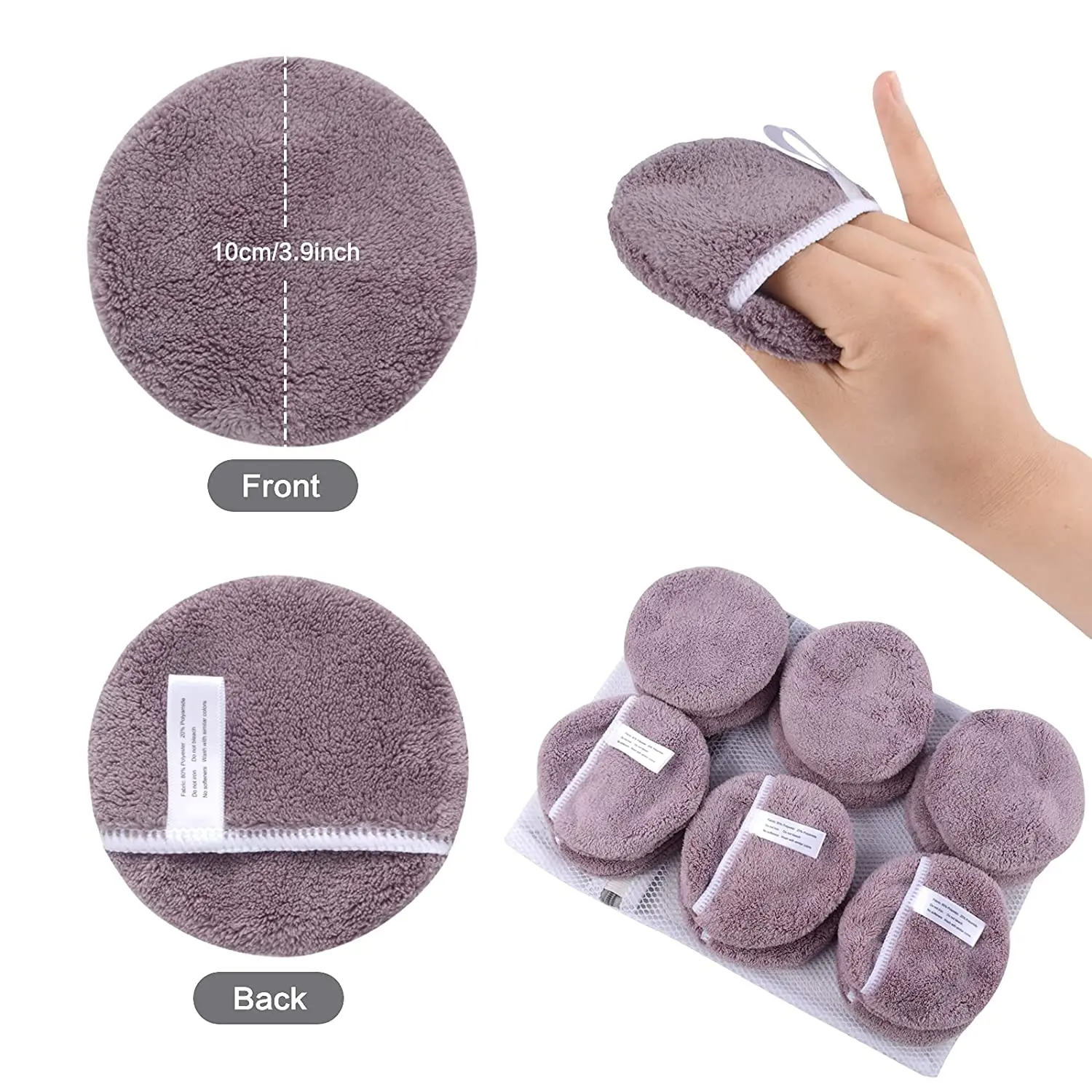 Microfiber Reusable Makeup Remover Pads Face Cleansing Gloves Washable Makeup Removal Cloth Rounds With Laundry Bag 6 Pack