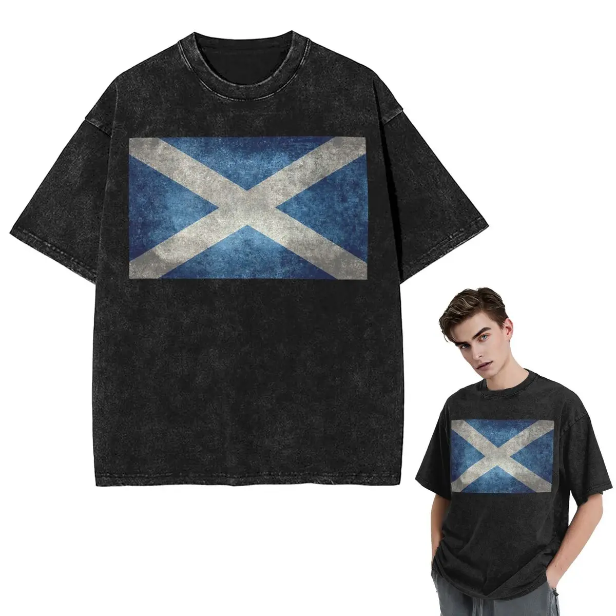 

Уличная одежда Футболки Флаг Шотландии - Грузкая винтажная версия Промытая футболка Футболка с короткими рукавами Топы Футболки для мужчин и женщин