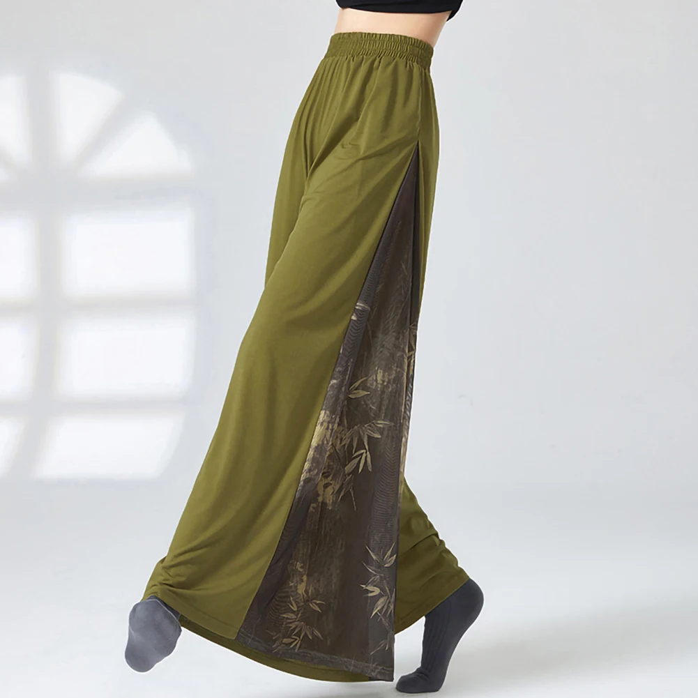 New Chinese Modern Dance Splicing Ink Painting Pants Performance Elegant Classical Dance Wide Leg Practice Pants