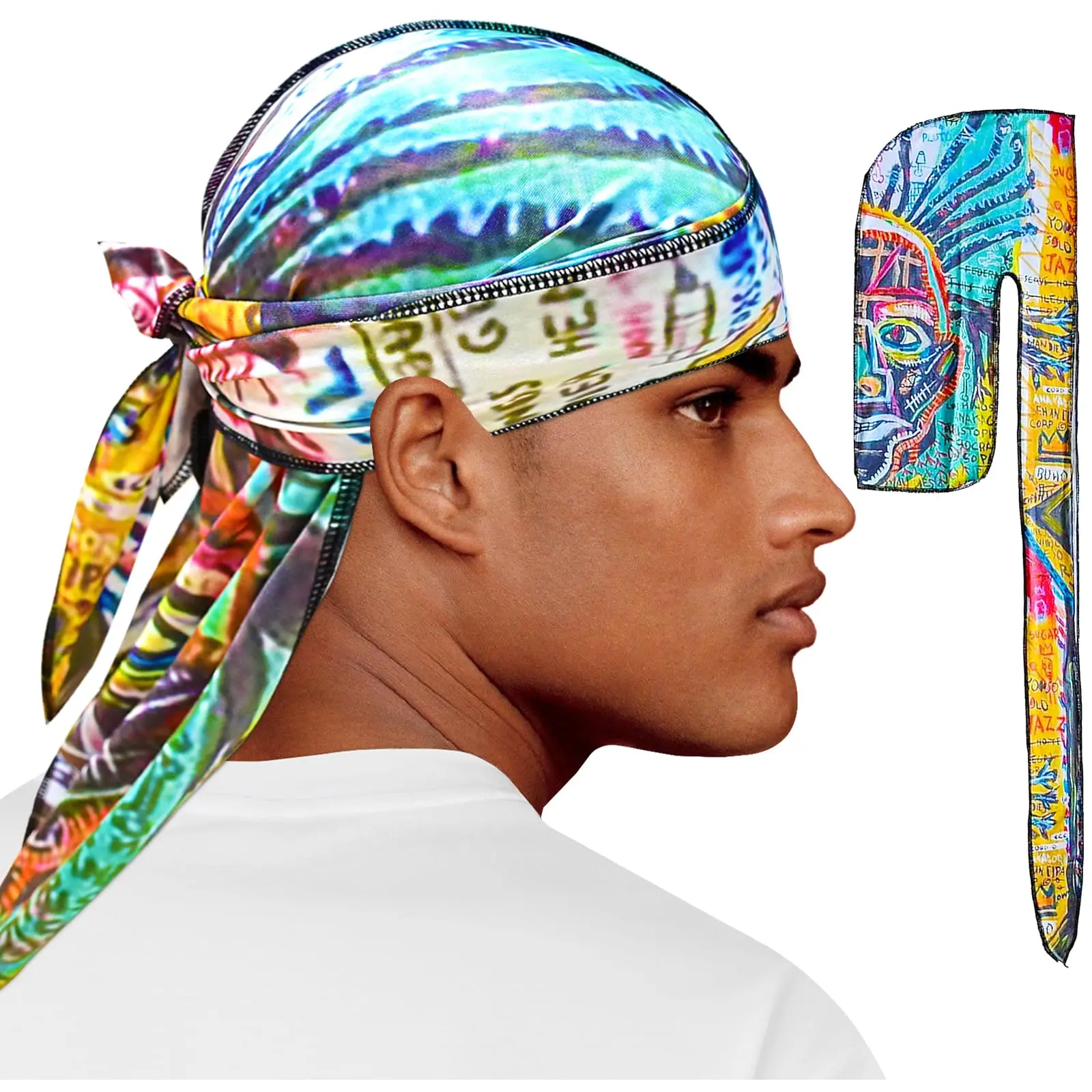 Durag for Men Silk Satin Designer Hair Scarf Wave Cap Head Bandana