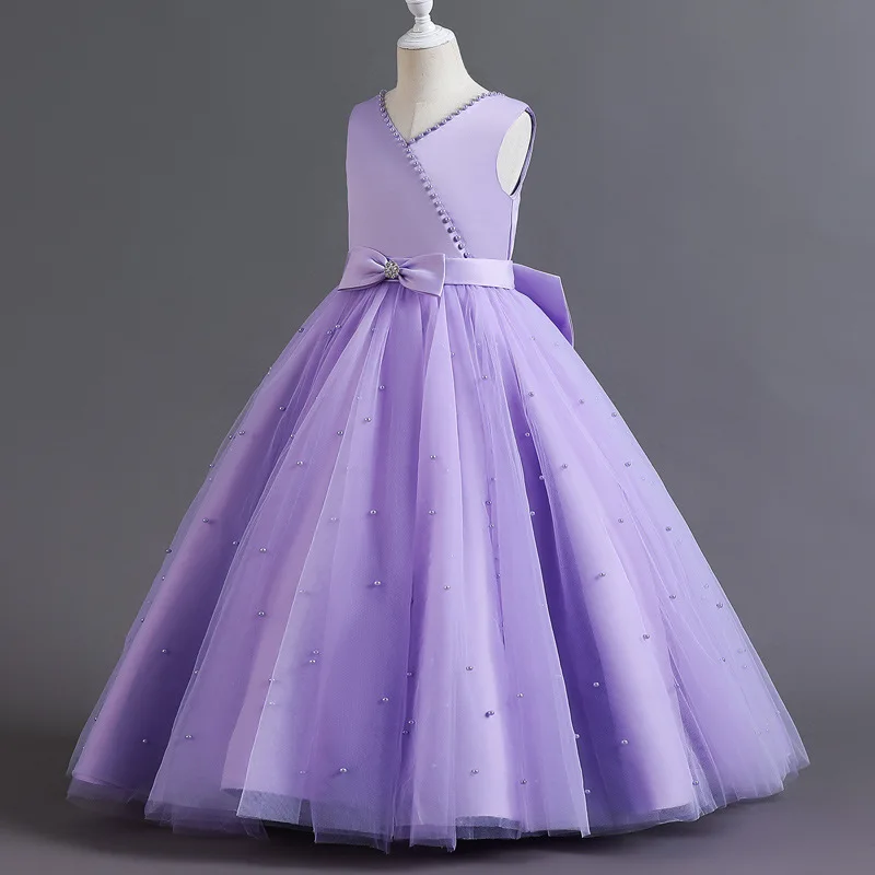 Girls Elegant Weddings Luxury Princess Lush Youth Dresses From 6 8 10 12 To 13 14 Years Old Children\'s Lilac Tulle Blue Clothes