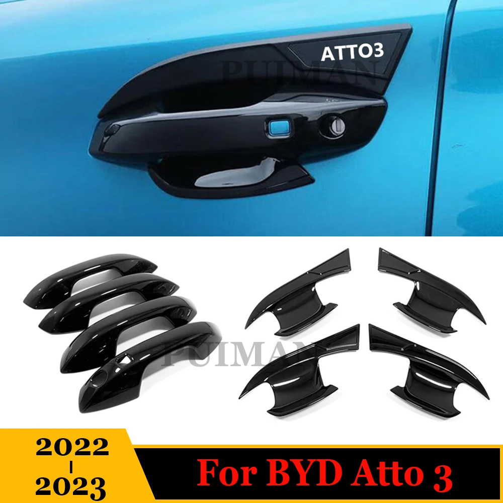 

LHD External Accessories Car Exterior Door Handle Cover For BYD Atto 3 Yuan Plus 2022 2023 Handle Sticker ABS Black Carbon