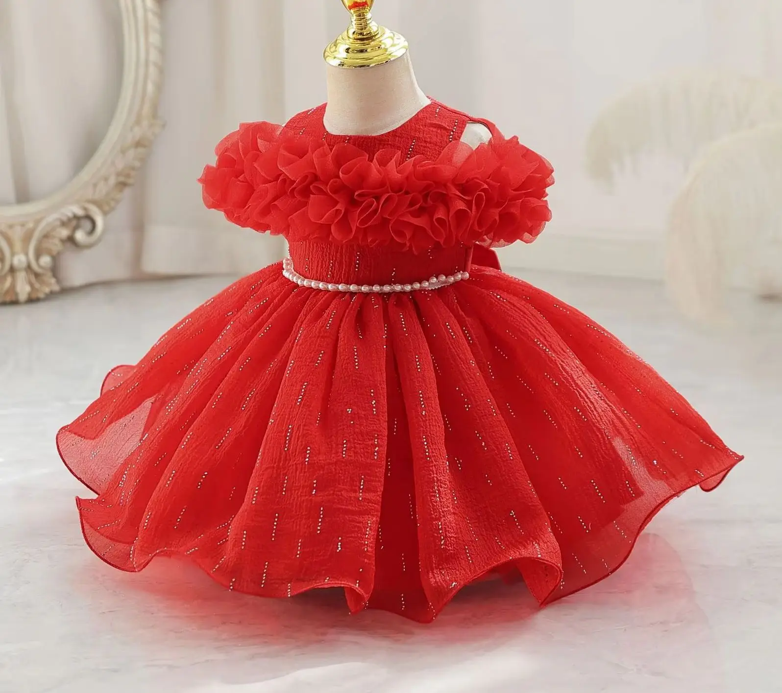 Baby Girl Princess Dress for Occasions Shiny Girl Party Dresses Beading Kid Clothes 6M- 4 Years