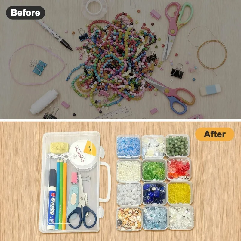 Transparent Multi-Compartment Plastic Storage Box for Beads — Hinged Lid with Dustproof, Sealed Design — Available in 45, 20, 15