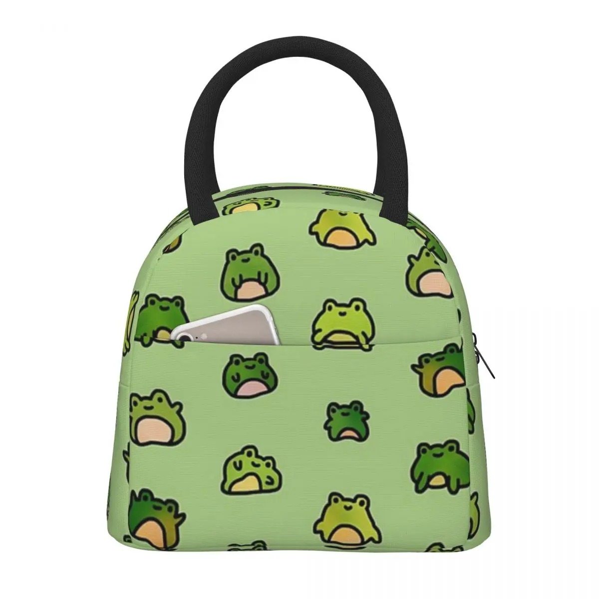 

Frogs Doodle Portable Lunch Bag Food Thermal Box Durable Cooler Lunchbox with Shoulder Strap Picnic Bag Office