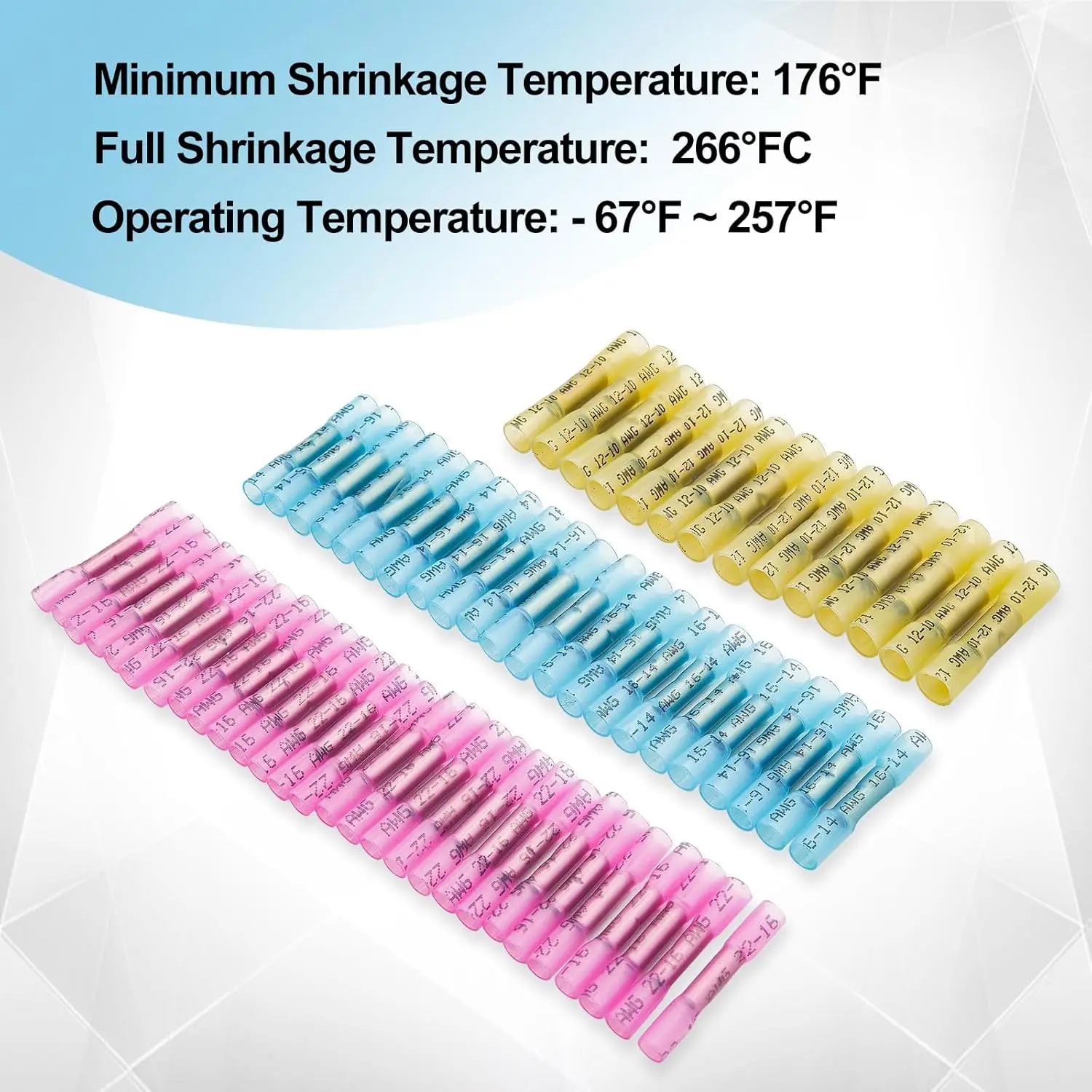 100pcs Waterproof Heat Shrink Wire Connectors Kit, Automotive Electrical Connector Terminals Kit Butt Splices Connector 22-10AWG
