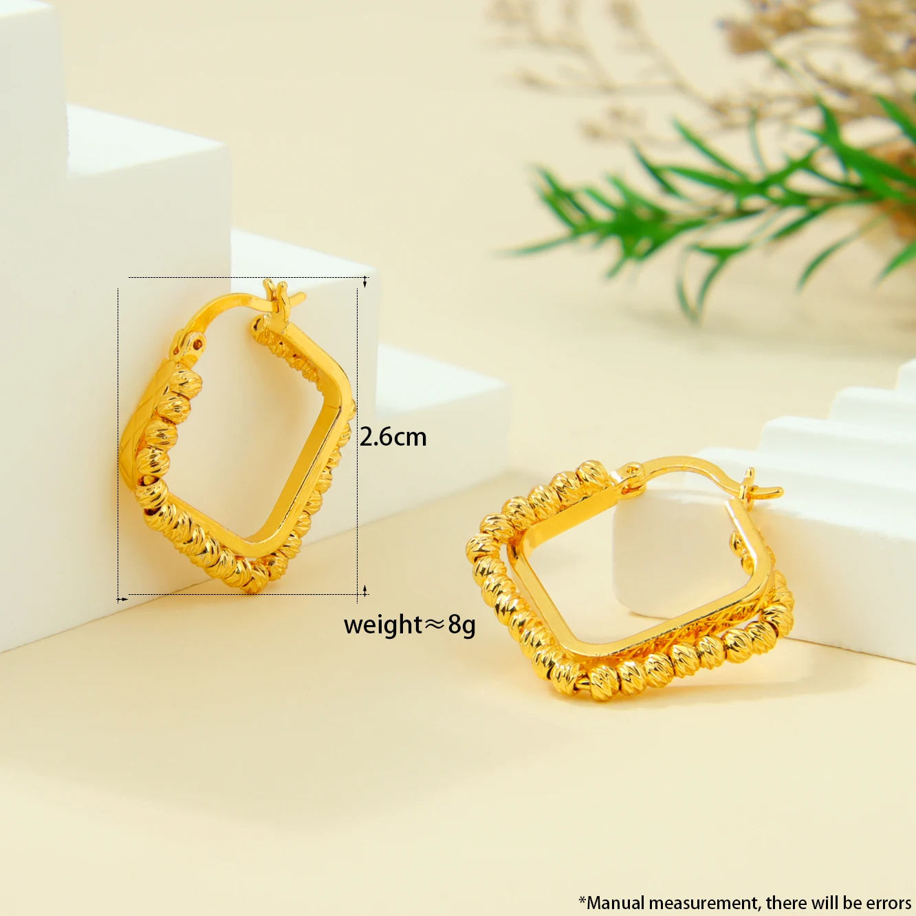 Arabische Mode Clip-Ohrringe 21k Vergoldet Dubai Hochwertige Quadratische Perlen Kreisförmige Ohrringe Oman Frauen Hochzeit Party Schmuck – Detail 9