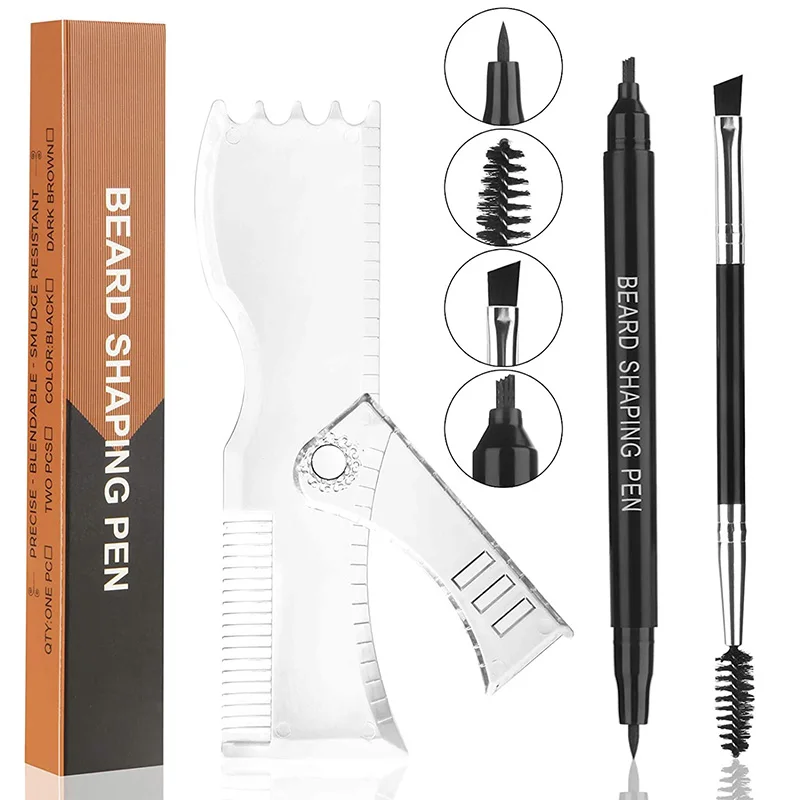 

Man Beard Filler Pen Beard Shaping Tool Set New 2-in-1 Four-pronged Mustache Pen Rotating Comb Ruler Barbershop Accessories