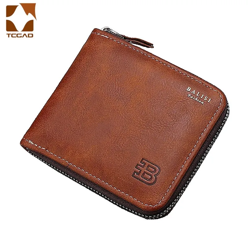 

Men's Wallet Made Of Pu Wax Oil Skin Purse For Men Coin Purse Short Male Card Holder Wallets Zipper Around Money Coin Purse 2024