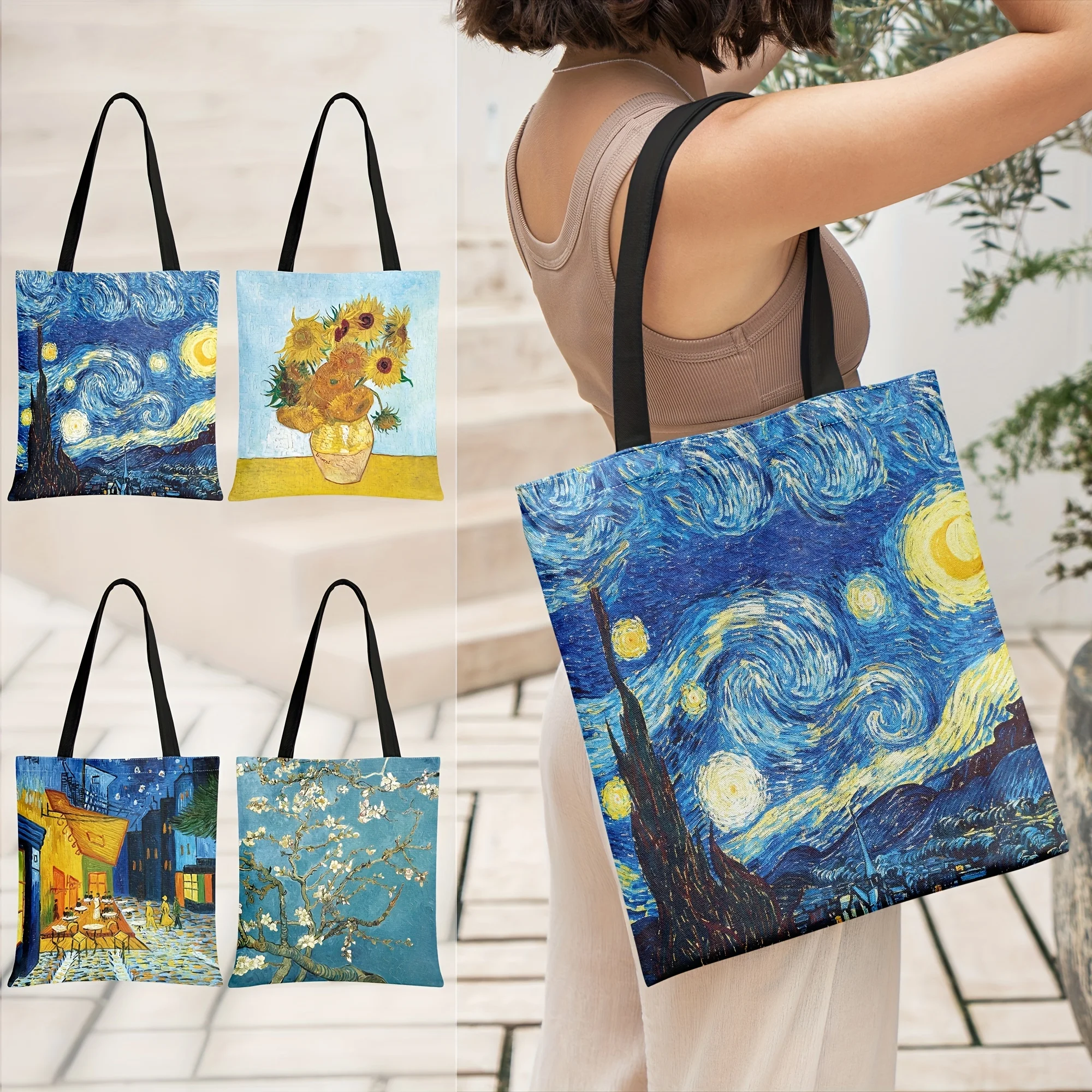 Portable Van Gogh Oil Painting Tote Bag, Large Capacity Shoulder Bag, Perfect Underarm Bag For Daily Shopping Commuting Bag