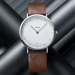 YAZOLE Brand Mens Watches Simple Black Brown Leather Strap Quartz Wristwatch Fashion Casual Male Clock Reloj Hombre Kol Saati