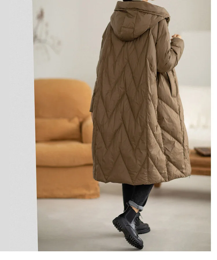 Schinteon Women 90% White Duck Down Long Jacket with Hood Casual Loose Over Size Winter Warm Outwear High Quality 2026 New