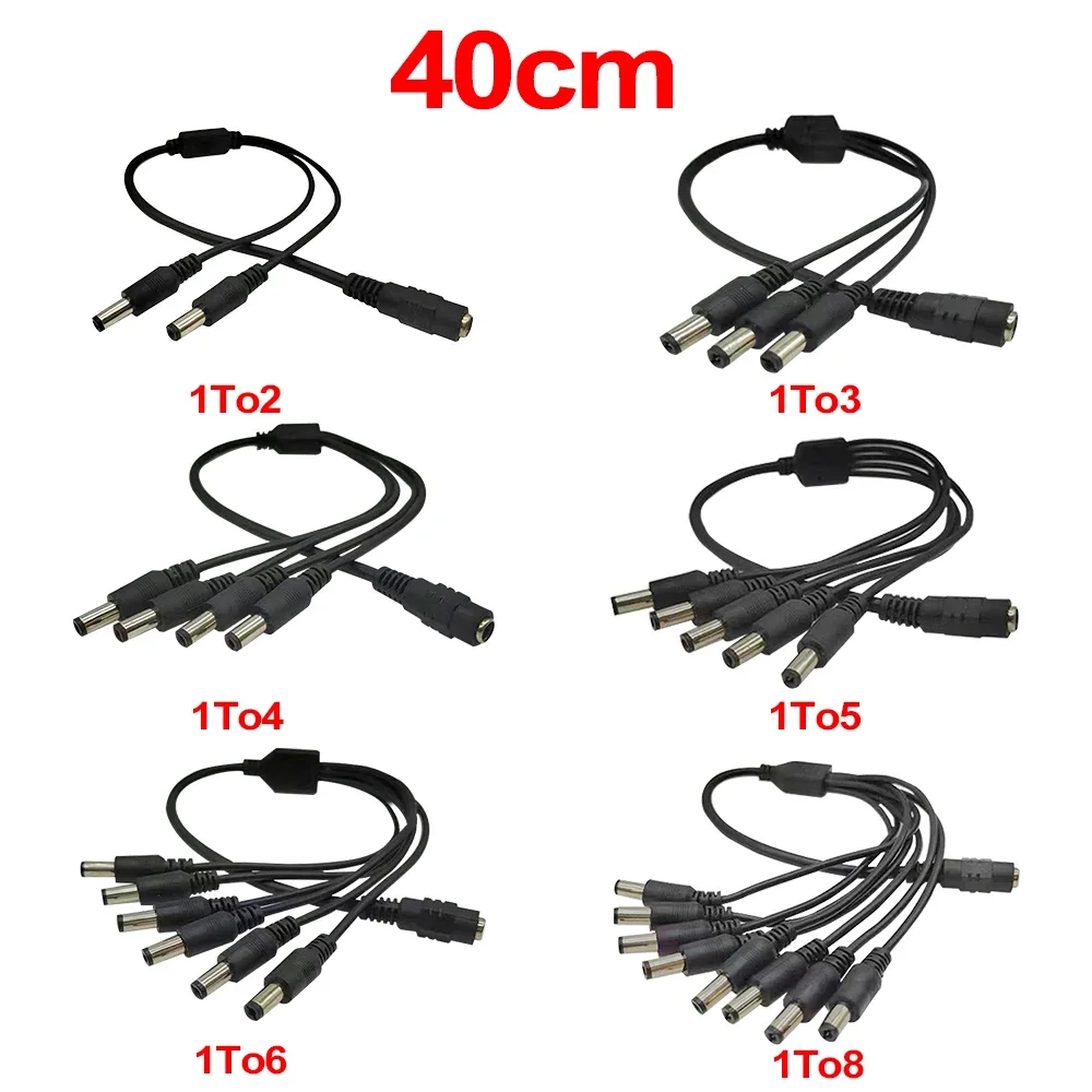 Cable divisor de corriente CC de 5,5mm, 2,1mm, 1 a 2/3/4/5/6/8 vías, 5V, 12V, 24, Cable conector adaptador de corriente para tira de luces LED, cámara CCTV