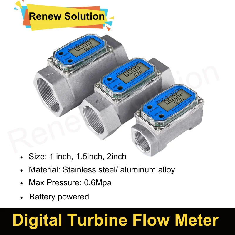Medidor de Flujo de Turbina con Pantalla Digital de Acero Inoxidable K24, Medidor de Medición de Aleación de Aluminio para Metanol, Diésel, Agua y Otros Líquidos