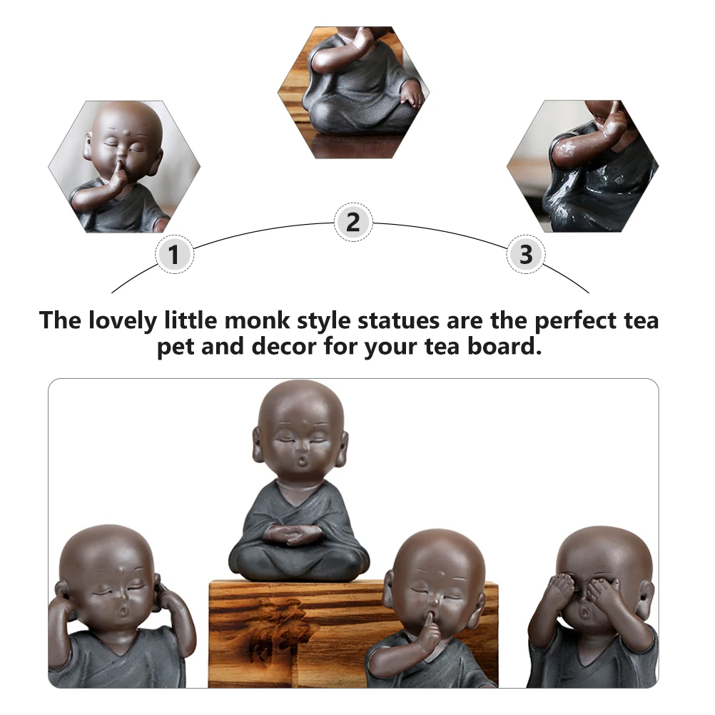 

Ornaments Figurine Small Little Monks Statue Tea Pet Figurines Tray Buddha Adornment