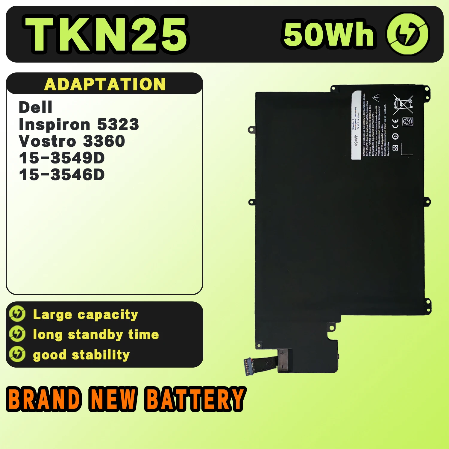SAT TKN25 New Laptop Batteries Replacement For DELL Inspiron 13Z 5323 V3360 14.8V-50Wh-3350mAh
