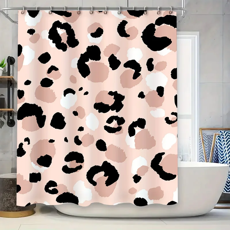 

Animal Print Shower Curtain, Black and White Leopard Spots Pattern Bathroom Decor Waterproof Fabric Pink Brown Colorful Design f