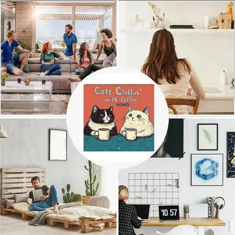 A74E-2X 2026 Calendar Cat Design Hangable Calendar 12-Month Family Planner Thickpaper Home Decorate For Bedroom And Office