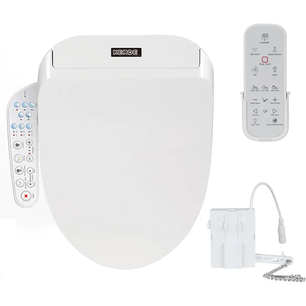 

Electric Bidet Toilet Seat with Auto Flush, Dual-Control, Heated Seat, Warm Wash, Self-Cleaning Nozzle, Fits Round or Elongated