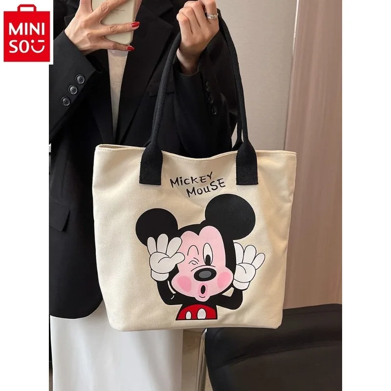 MINISO   Disney Large Capacity High Quality Canvas Handbag 2024 New Women's Cartoon Mickey Leisure Versatile Tote Bag