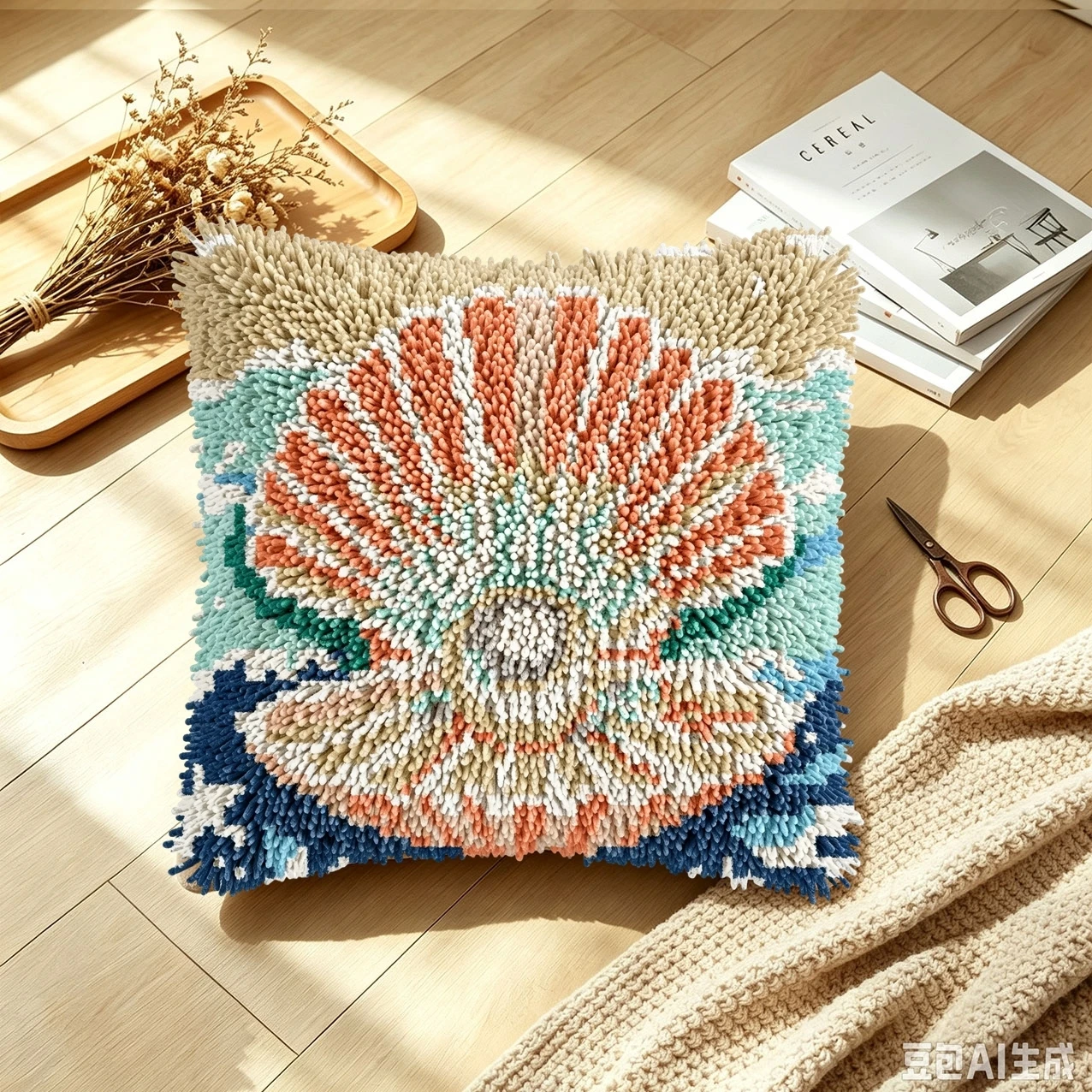 1 Set Muschel-Ozeanwellen-Knoten-Kissen-Set mit Häkelhaken für Handarbeiten, Anfängerfreundliche DIY-Embroidery-Sets – Detail 2