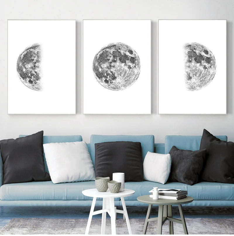 Luna Moon Phase Canvas Poster Print Minimalist Wall Art Abstract Painting Nordic Decoration Pictures Modern Living Room Decor