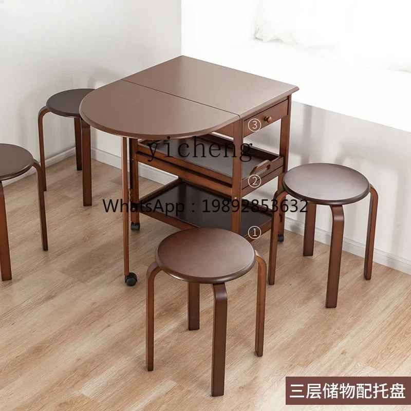 

BB folding table solid wood dining small apartment multi-functional dining table small table combination storage cabinet