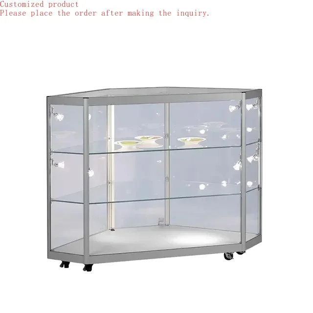 

Custom.Hexagon Jewelry Display Cabinet Jewelry Display Corner Showcase with Wheels