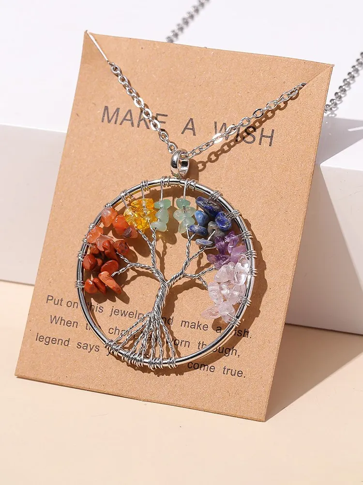 AliExpress buy bao ji JD Natural Crystal Seven Chakras Gravel Stone Tree Of Life Pendant Necklace Women Men Fashion Healing Stainless Steel Choker