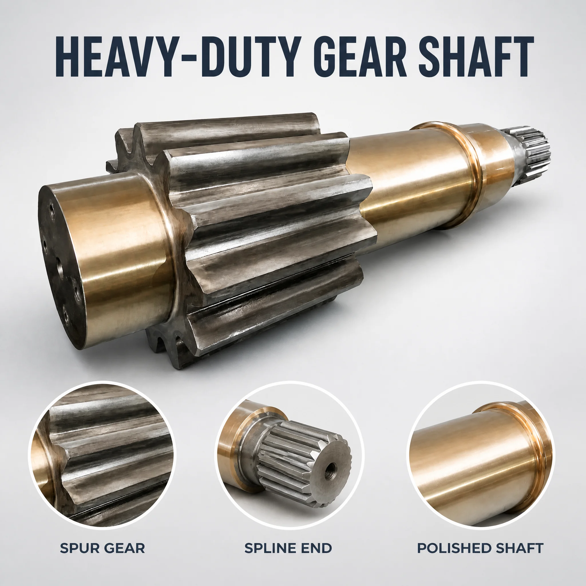 Heavy Custom CNC Machined Carbon Steel Spur Gear Shaft Flange Splined End Precision Ground for Industrial Machinery 1 Year
