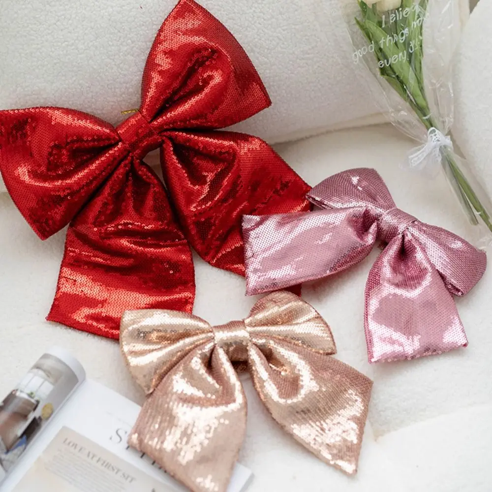 Decorative No-fading Sequin Fabric Bow Unique Shiny Christmas Bow Pendants Flower Art Christmas Tree Accessories Desktop