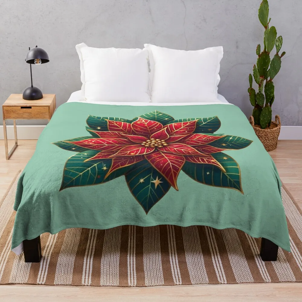 

Christmas Poinsettia Throw Blanket Flannels Large Blankets