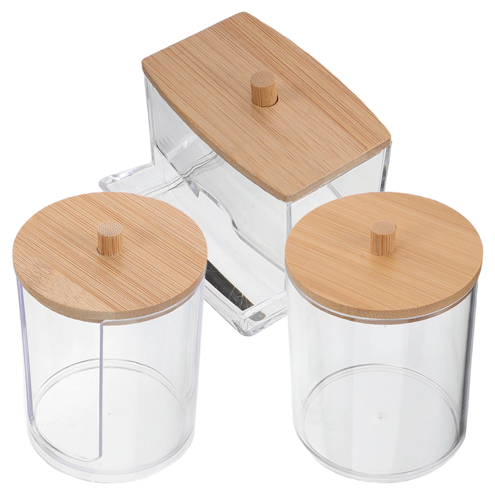 Caja de hisopo de algodón de plástico transparente, contenedor transparente con tapa para almacenamiento de maquillaje, bote de baño de viaje resistente, 3 uds.