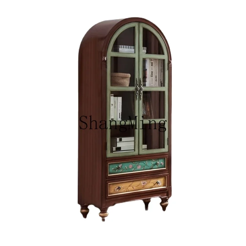 XMH hand-painted bookcase with glass two-door wine cabinet multi-purpose side cabinet complete bookshelf