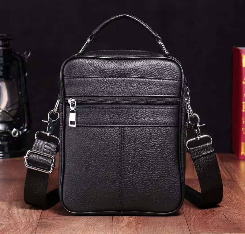 Bolso de mano de cuero genuino para hombre, bolso de hombro negro, bolsos de mensajero de moda, bolsos cruzados casuales para hombre