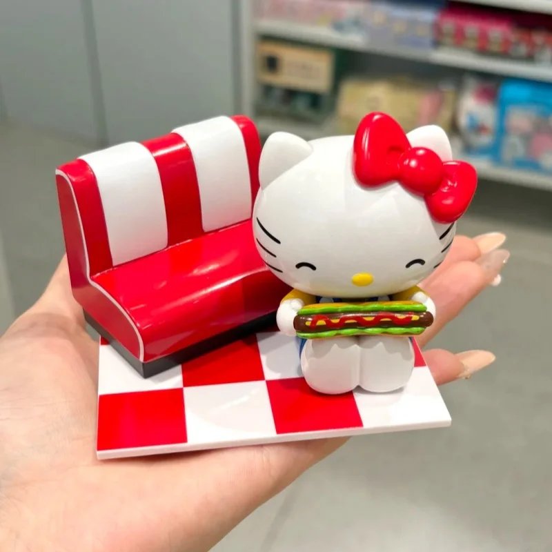 Hellokitty – boîte aveugle série Restaurant rétro authentique, Hamburger Soda en forme de dessin animé Fiugre, modèle de décoration, jouets de bureau