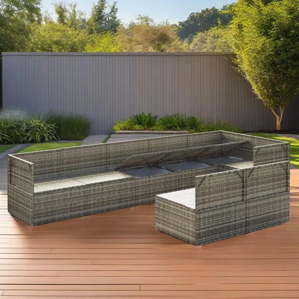 8-Piece Gray Poly Rattan Patio Lounge Set with Cushions - Stylish Outdoor Furniture