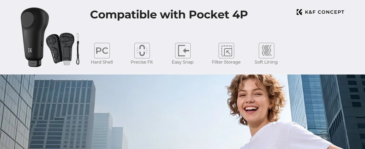 K&F CONCEPT Schutzgehäuse für DJI Osmo Pocket 4P Gimbal-Kamera, Aufbewahrungsbox mit integrierten Fächern für Filter und Weitwinkeladapter – Detail 1