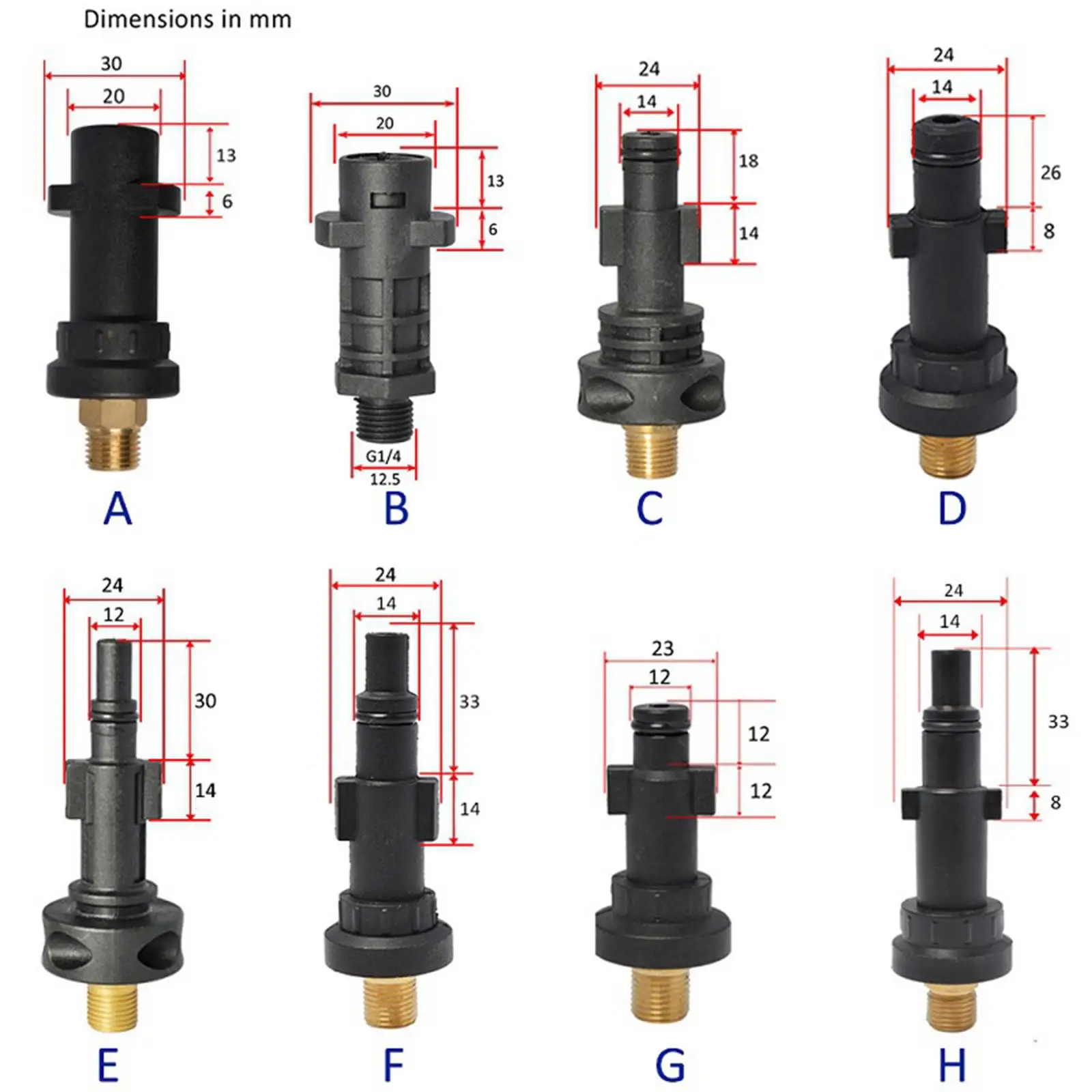 High Pressure Copper Adapter Hose Connector 1/4 to 3/8 M22 Foam Cannon Fitting for Garden Power Washer Cleaning Kit
