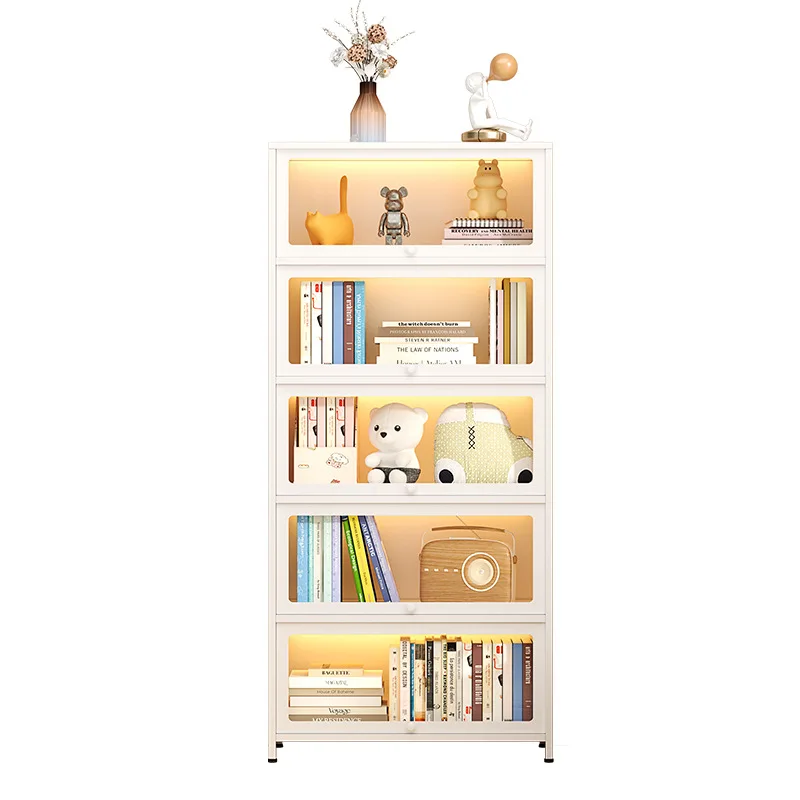 

Household steel bookcase multi-layer floor-to-ceiling door dustproof simple glass door