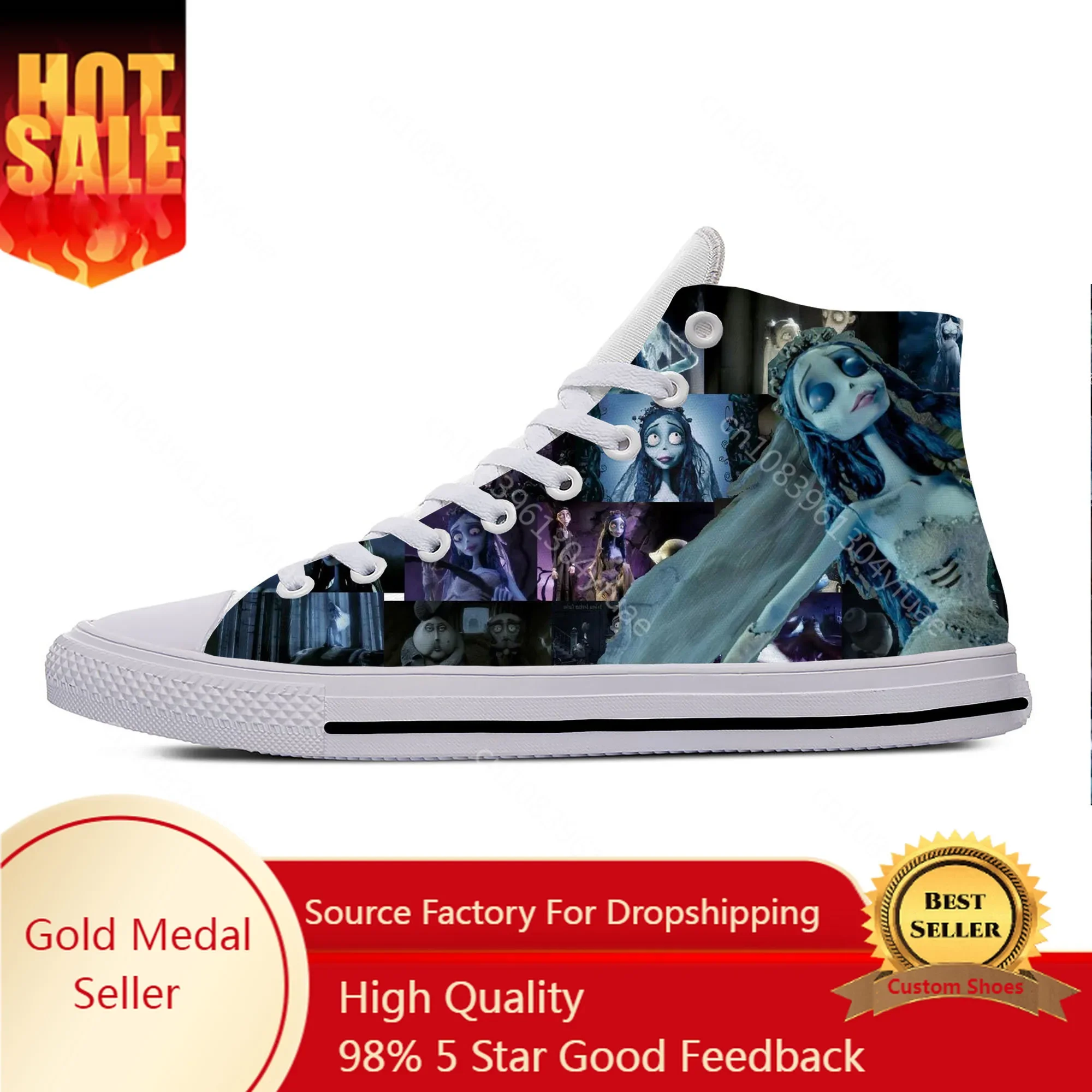 Hot Cool Summer Anime Manga Cartoon Corpse Bride Funny Fashion Casual Cloth Shoes High Top Men Women Sneakers Latest Board Shoes