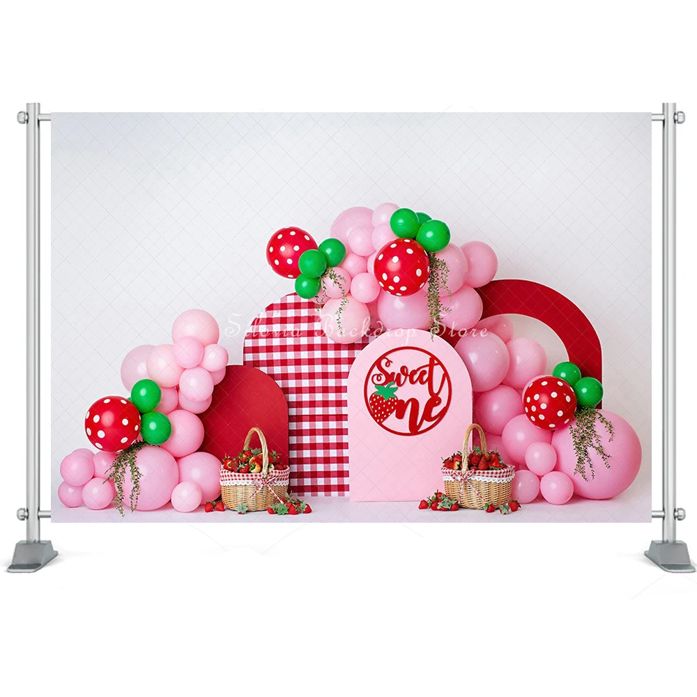 Strawberry Sweet One Red and Pink Photo Background Baby Birthday Cake Smash Photography Backdrop Portrait Photo Studio Props