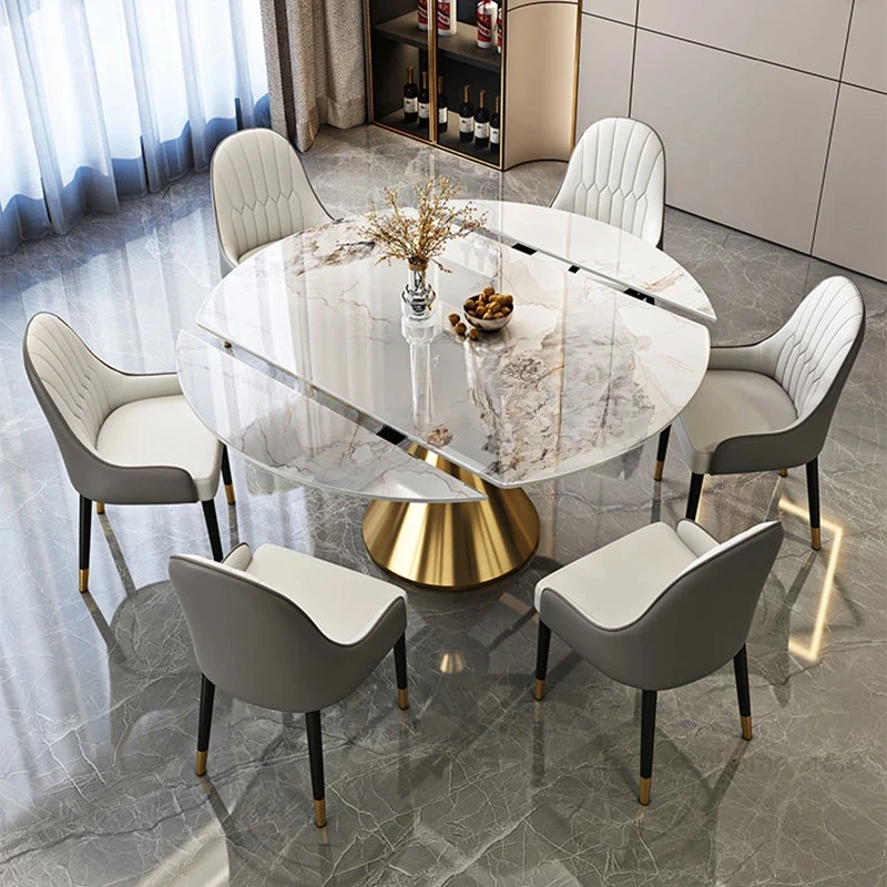 

Nordic Modern Light Luxury Slate Dining Tables Rotating Folding Tables Small Apartment High End Table TelescopicHome Furniture