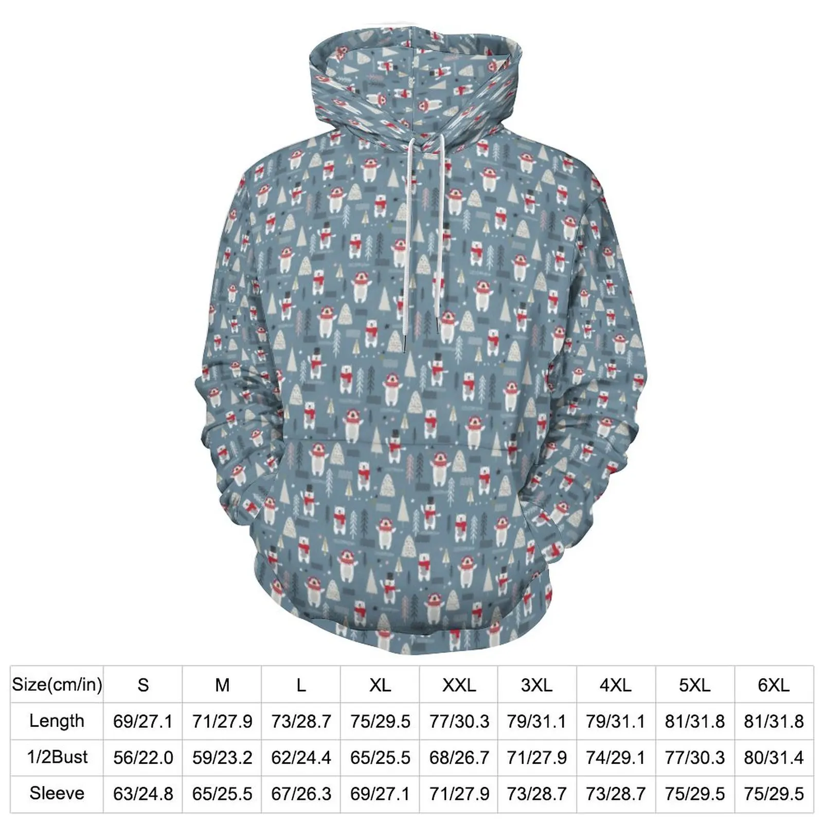 Nordic Animal Hoodies Christmas Trees and Polar Bears Harajuku Casual Hoodie Long-Sleeve Modern Design Hooded Sweatshirts