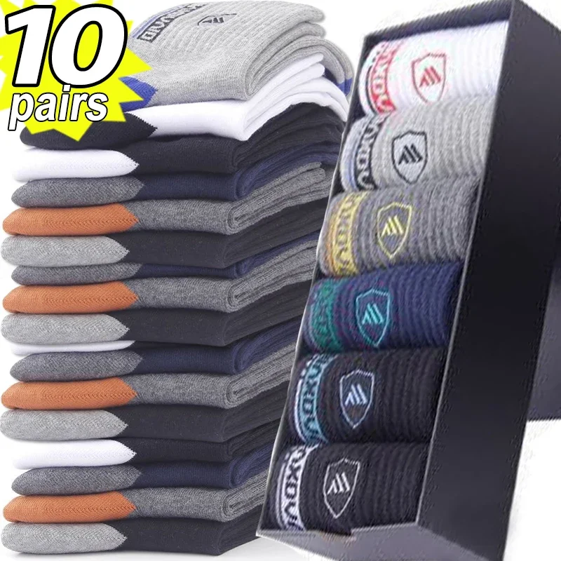 10pairs Breathable Cotton Sports Stockings Men Bamboo Fiber Autumn and Winter Men Socks Sweat Absorption Deodorant Business Sox