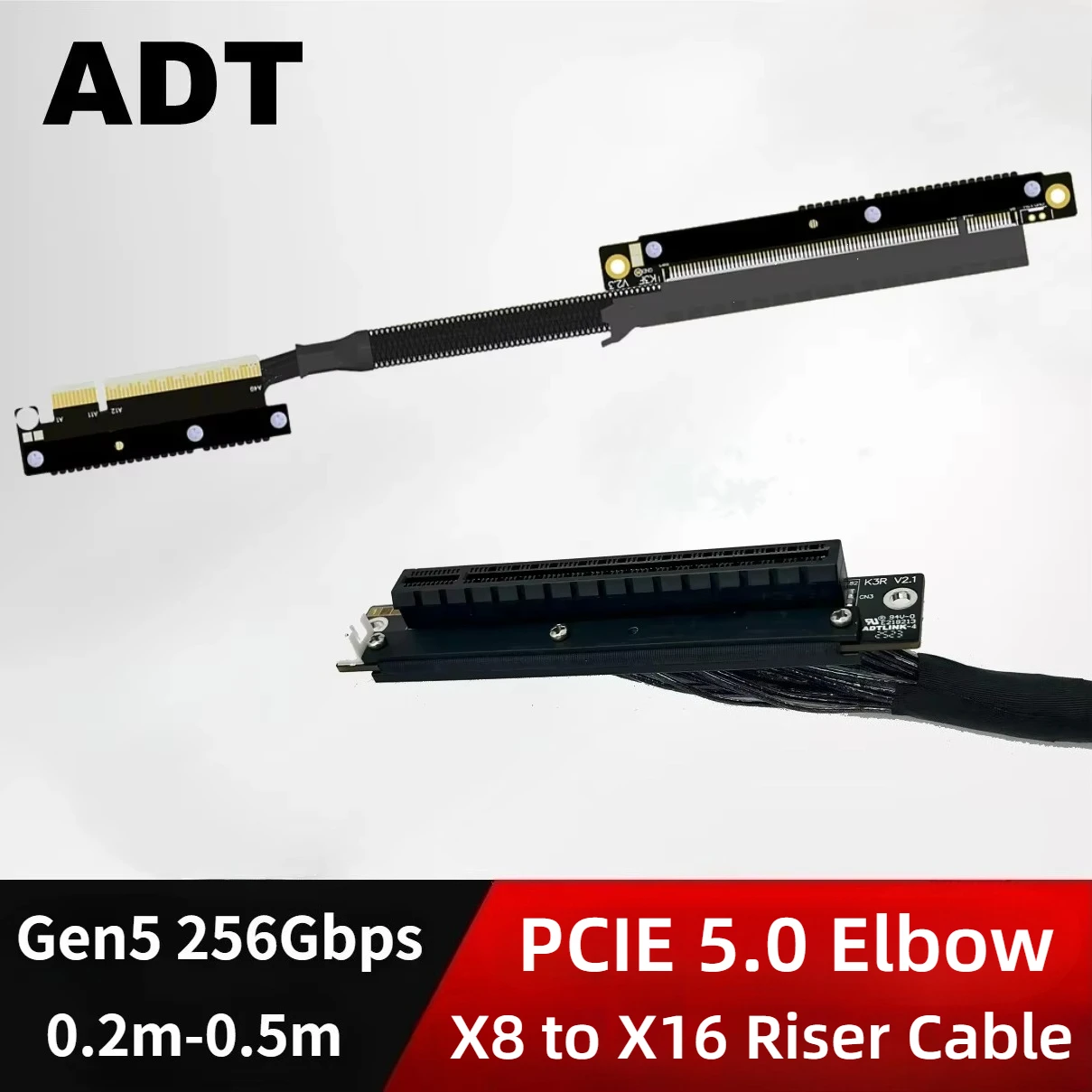 ADT-Link PCI Express 5.0 Extension Cable With PCB Buckle PCIe 5.0 X8 to X16 Gen5 Super Speed For AMD NVIDIA Newest Graphics Card
