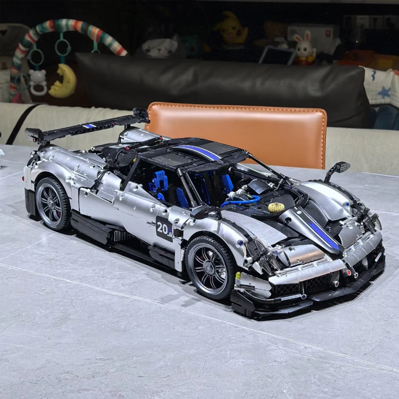 メタリックシルバートラックバージョンハイパーカーテクニカルMOC 1:8クール車両モデルビルディングレンガ組み立てDIYおもちゃクリスマスギフト子供